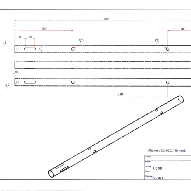 Stainless steel profile guide 1.5x25x25x600mm